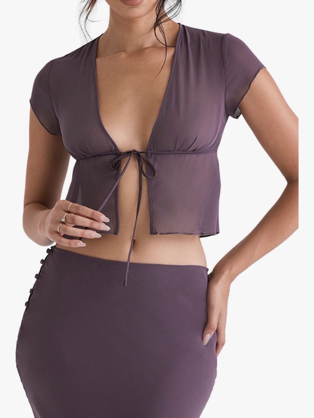House of CB Matching Set Maia Tie Front Crop Top Small Dyana Bias Skirt Medium